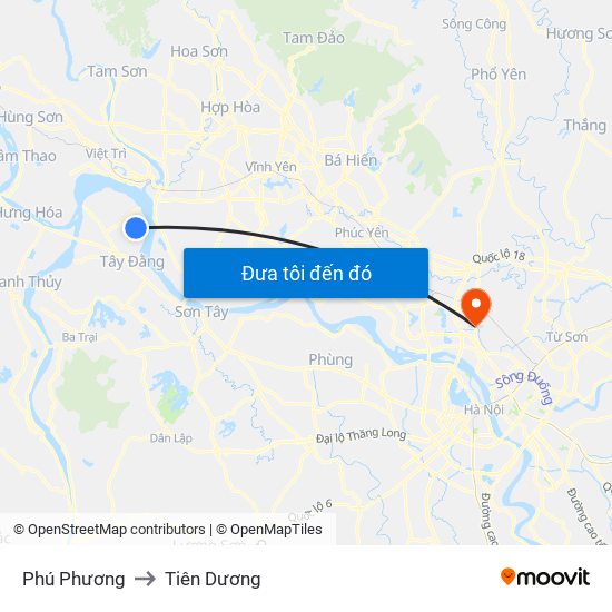 Phú Phương to Tiên Dương map