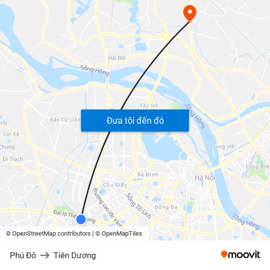 Phú Đô to Tiên Dương map
