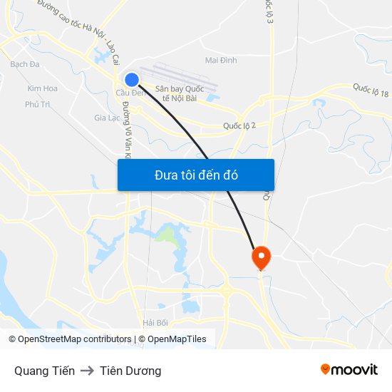 Quang Tiến to Tiên Dương map