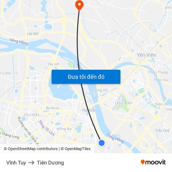 Vĩnh Tuy to Tiên Dương map