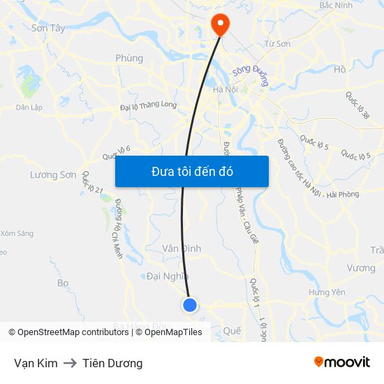 Vạn Kim to Tiên Dương map