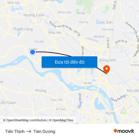 Tiến Thịnh to Tiên Dương map