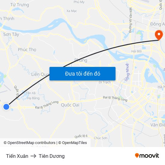 Tiến Xuân to Tiên Dương map