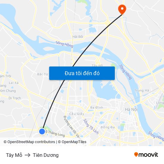 Tây Mỗ to Tiên Dương map