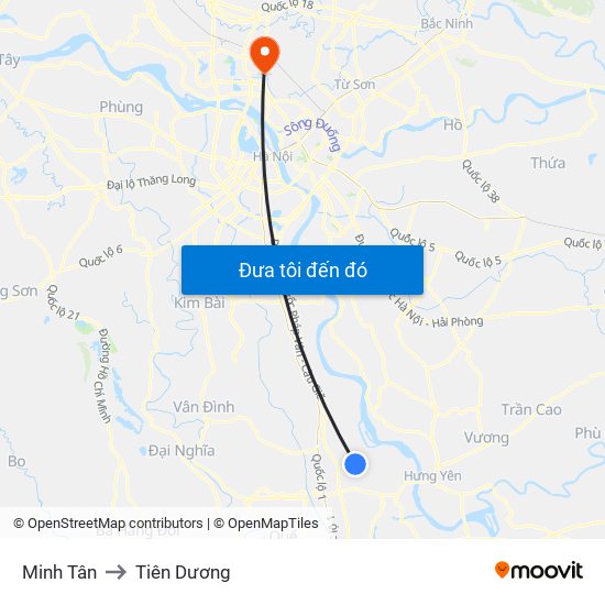 Minh Tân to Tiên Dương map
