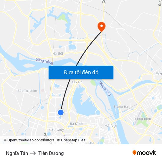 Nghĩa Tân to Tiên Dương map