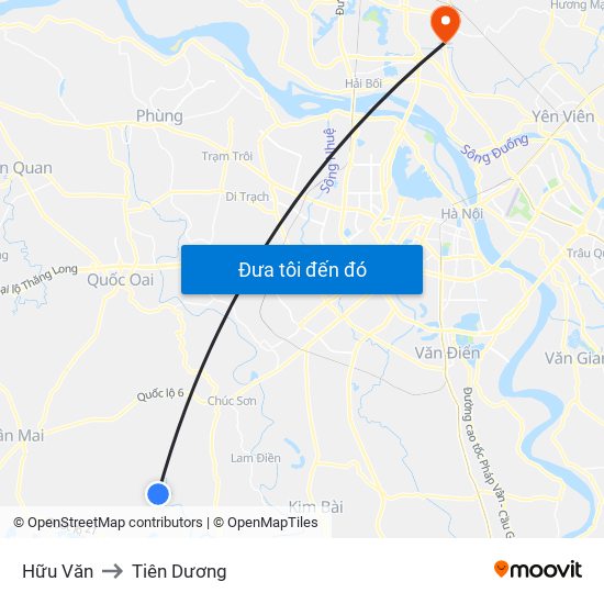 Hữu Văn to Tiên Dương map