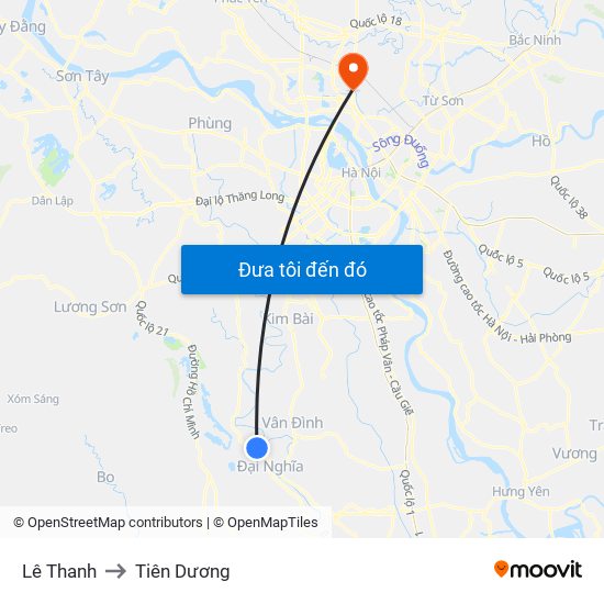 Lê Thanh to Tiên Dương map