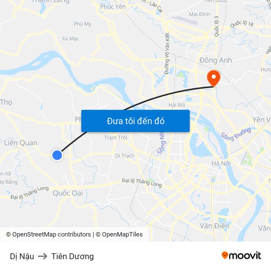 Dị Nậu to Tiên Dương map