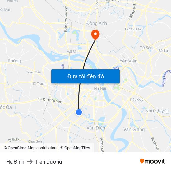 Hạ Đình to Tiên Dương map