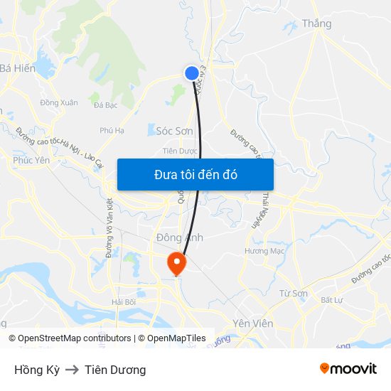 Hồng Kỳ to Tiên Dương map