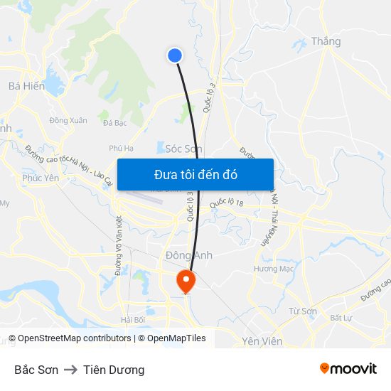 Bắc Sơn to Tiên Dương map