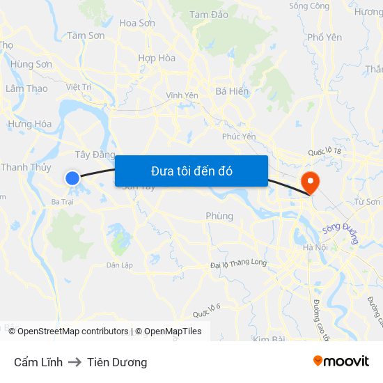 Cẩm Lĩnh to Tiên Dương map