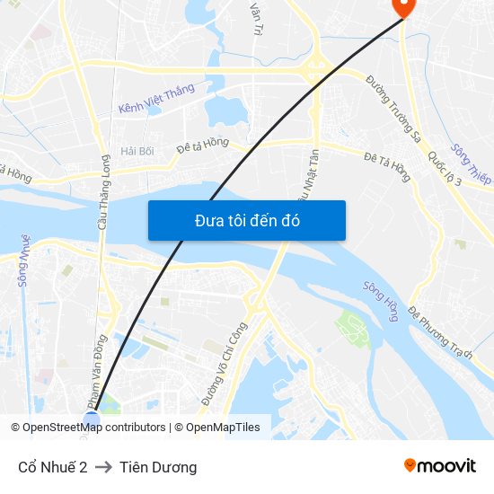 Cổ Nhuế 2 to Tiên Dương map