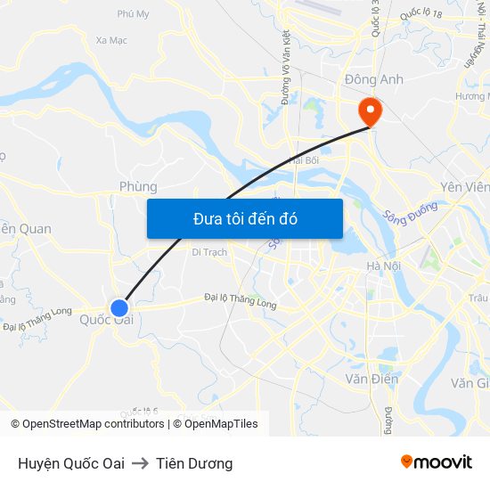 Huyện Quốc Oai to Tiên Dương map