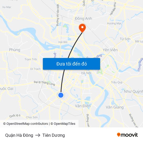 Quận Hà Đông to Tiên Dương map