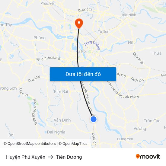 Huyện Phú Xuyên to Tiên Dương map