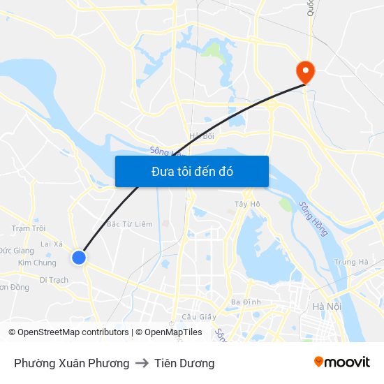 Phường Xuân Phương to Tiên Dương map