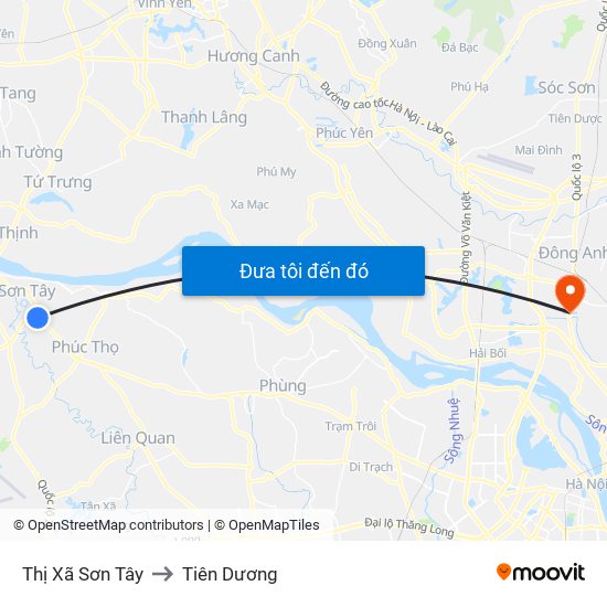 Thị Xã Sơn Tây to Tiên Dương map