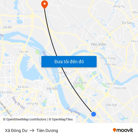 Xã Đông Dư to Tiên Dương map