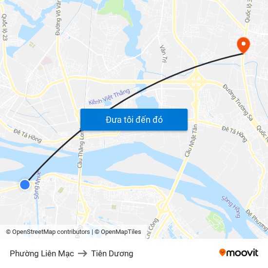 Phường Liên Mạc to Tiên Dương map