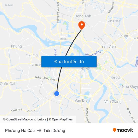 Phường Hà Cầu to Tiên Dương map