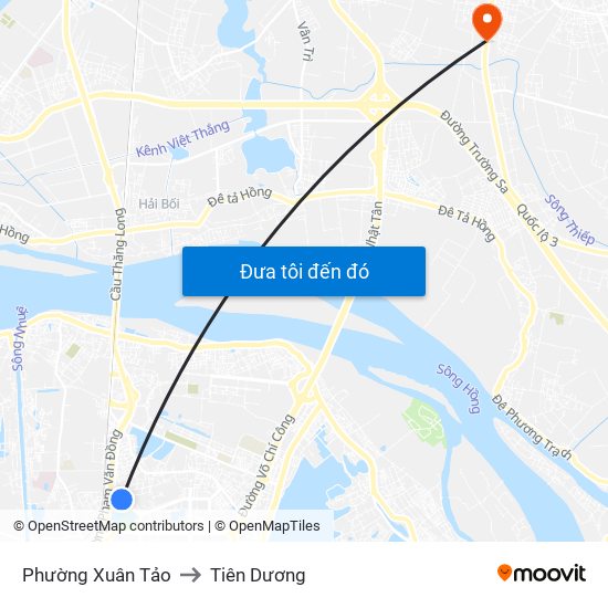 Phường Xuân Tảo to Tiên Dương map