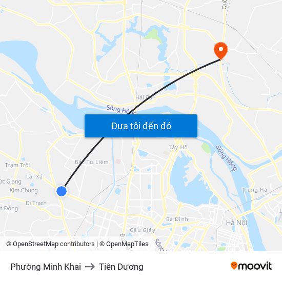 Phường Minh Khai to Tiên Dương map