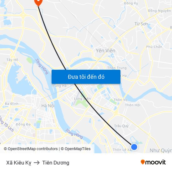 Xã Kiêu Kỵ to Tiên Dương map