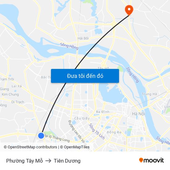Phường Tây Mỗ to Tiên Dương map