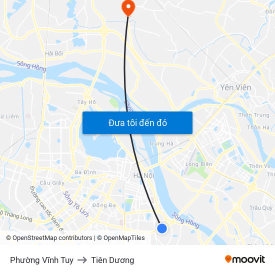 Phường Vĩnh Tuy to Tiên Dương map