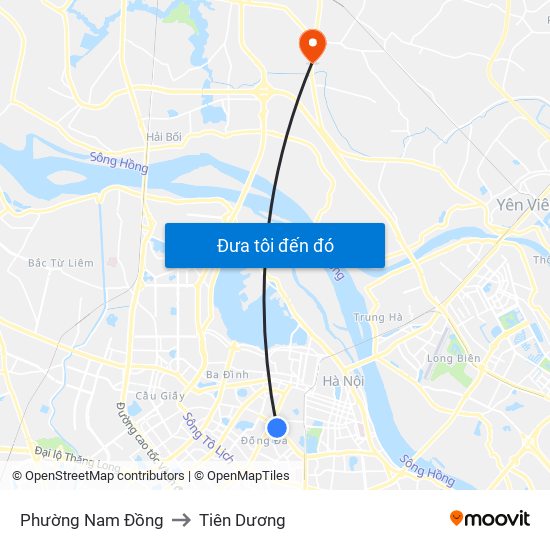 Phường Nam Đồng to Tiên Dương map