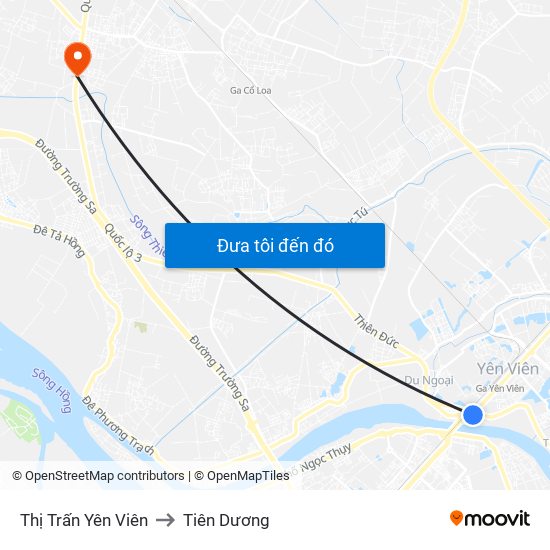 Thị Trấn Yên Viên to Tiên Dương map
