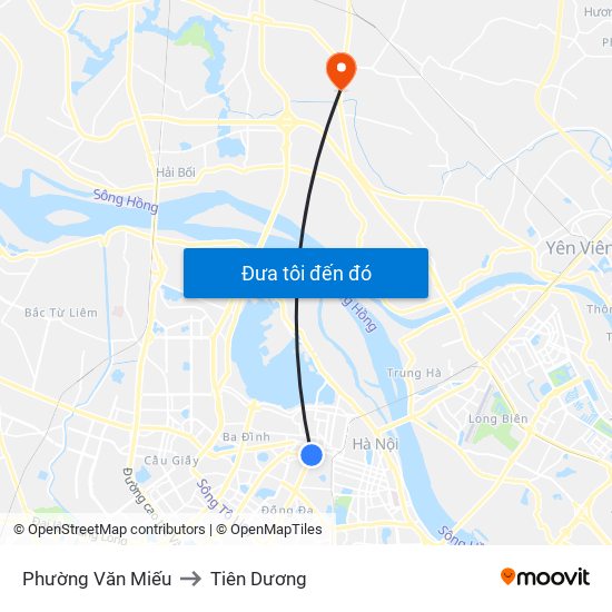 Phường Văn Miếu to Tiên Dương map
