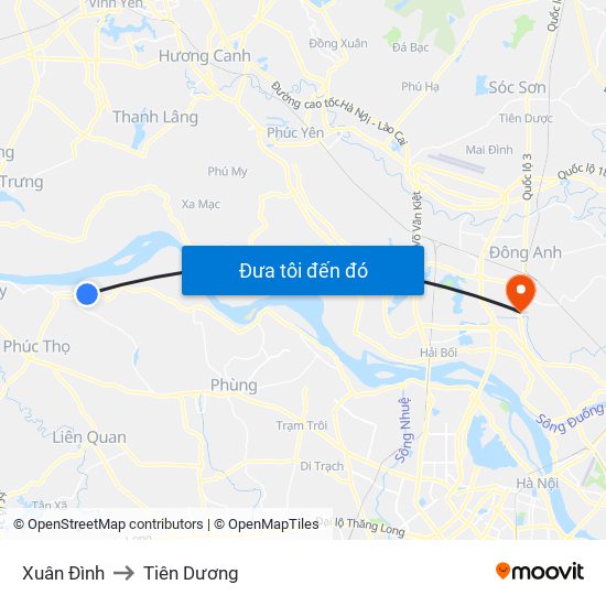 Xuân Đình to Tiên Dương map