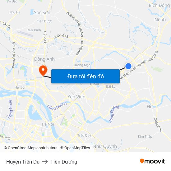 Huyện Tiên Du to Tiên Dương map
