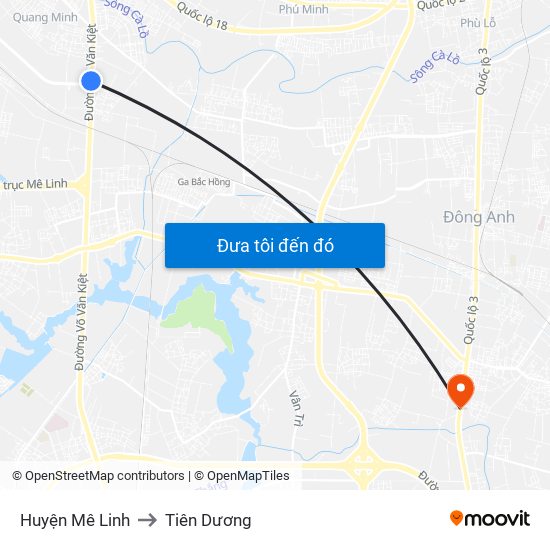 Huyện Mê Linh to Tiên Dương map