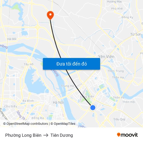 Phường Long Biên to Tiên Dương map