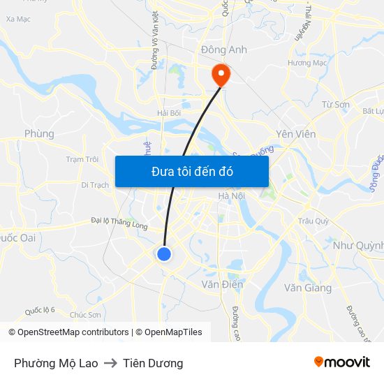 Phường Mộ Lao to Tiên Dương map