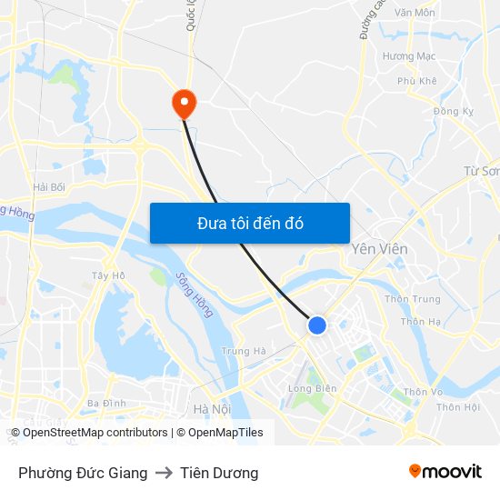 Phường Đức Giang to Tiên Dương map