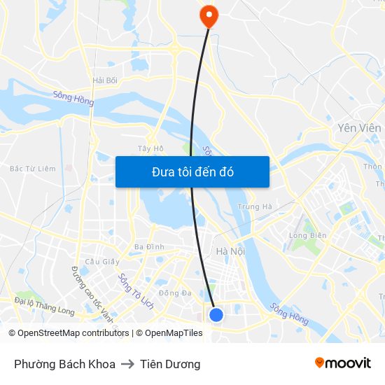 Phường Bách Khoa to Tiên Dương map