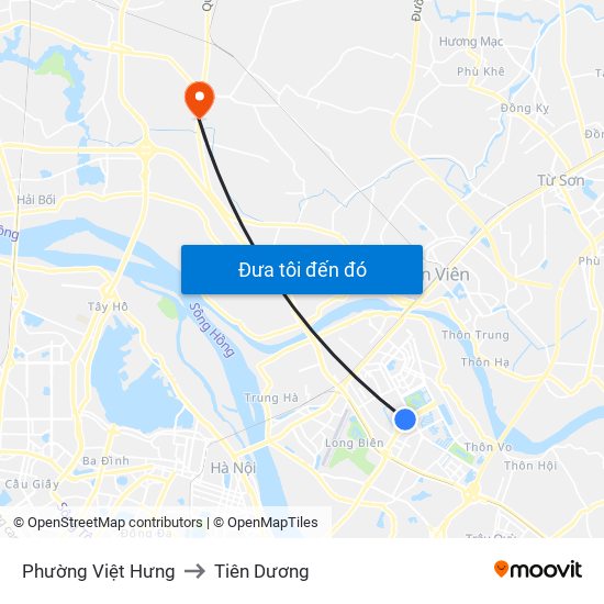 Phường Việt Hưng to Tiên Dương map