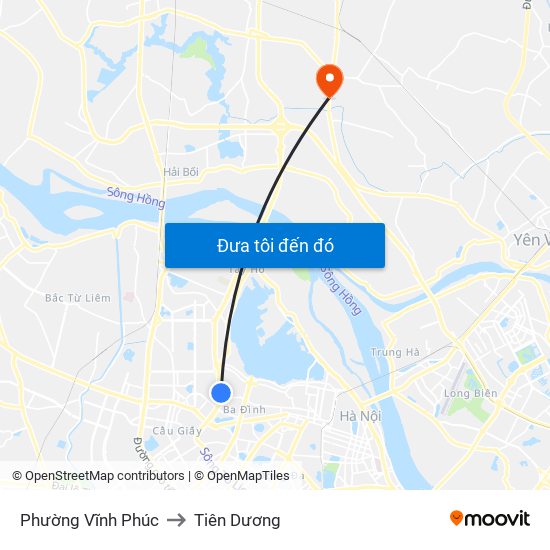 Phường Vĩnh Phúc to Tiên Dương map