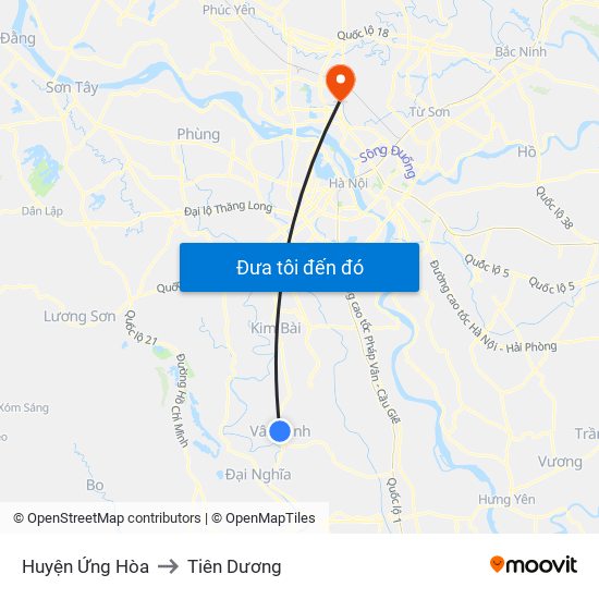 Huyện Ứng Hòa to Tiên Dương map