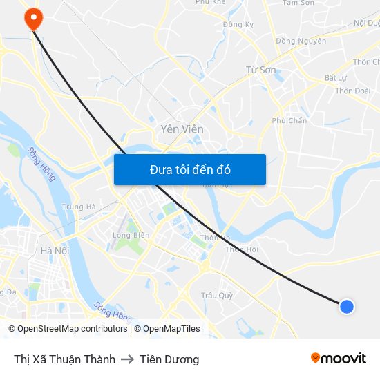 Thị Xã Thuận Thành to Tiên Dương map