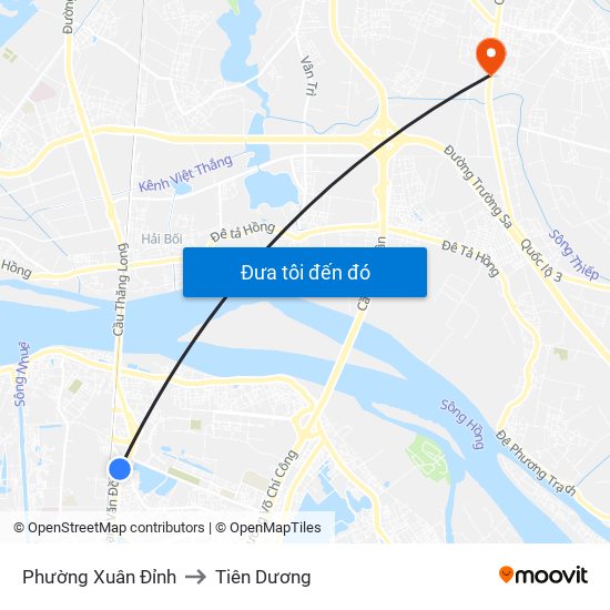 Phường Xuân Đỉnh to Tiên Dương map