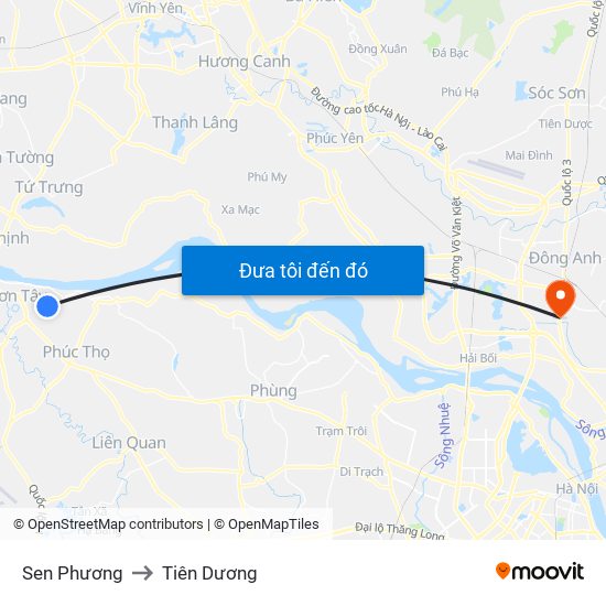 Sen Phương to Tiên Dương map