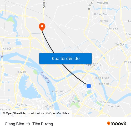 Giang Biên to Tiên Dương map