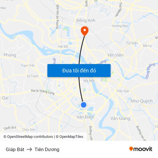 Giáp Bát to Tiên Dương map