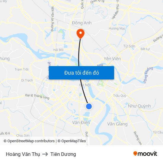 Hoàng Văn Thụ to Tiên Dương map